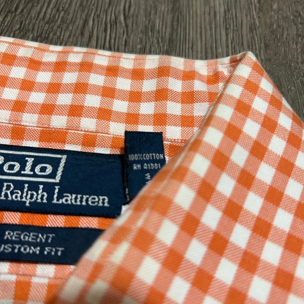 Polo Ralph Lauren Button Down XXL Orange Gingham Regent Custom Fit‎ Long Sleeve